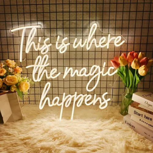 Miniatura 3 de Letreros de neón con texto en inglés "This Is Where The Magic Happens" para decoración de pared, letreros de luz LED grandes de neón de 24 pulgadas