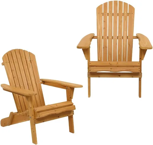Miniatura 3 de Natural Finished Folding Adirondack Chair - 350 LBs Support, Weather Resistant Wood Lawn Lounger for Indoor & Outdoor Use (1)