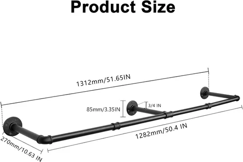 Miniatura 3 de Barra Industrial de Tubo de Hierro para Colgar Ropa DIY Perchero de Pared para Ropa Resistente para Dormitorio, Cuarto de Lavandería, Almacenamiento