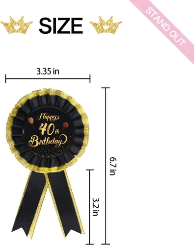 Miniatura 2 de INNORU Pin de insignia de hojalata de feliz cumpleaños 40, pin de tela de satén para cumpleaños 40, alfileres de botón de roseta de felicitación a