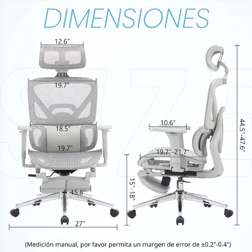 Miniatura 2 de Silla de oficina ergonómica con reposapiés, silla de computadora de malla de respaldo alto con soporte lumbar, altura del respaldo de 5 niveles