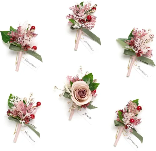 Miniatura 51 de Ling's Moment Boutonniere para Hombres Boda, Juego de 6, Novio y Padrinos Boutonniere para Boda Regreso a Casa Halloween Ceremonia Aniversario, Cena