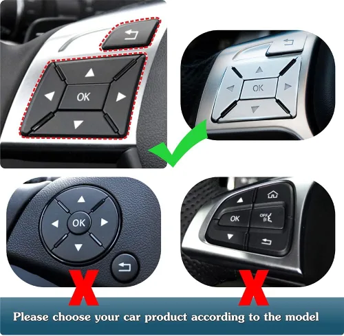 Miniatura 5 de Moldura de botón del volante de automóvil Decoración interior Compatible con Mercedes Benz SL GL GLA CLA CLS GLK SLK A B C E M G Class - Plata Plata