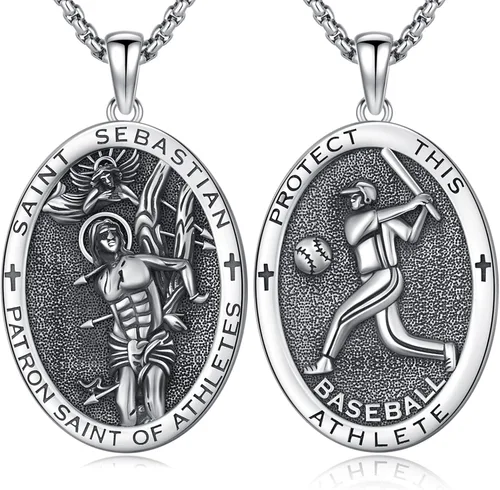 Miniatura 53 de Collar con colgante de plata de ley 925 con medalla de San Patrón, joyería religiosa para hombres y mujeres, con cadena de acero inoxidable 316L