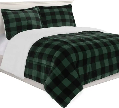 Miniatura 14 de Juego de edredón de 3 piezas Elegant Comfort con diseño de búfalo y cuadro de cabaña, lujoso, peso pesado, para todas las estaciones, con respaldo