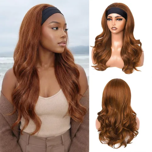 Miniatura 10 de Peluca de Diadema Ondulada Onda Corporal Suelta Sin Pegamento Cabello Sintético para Mujeres Negras Sin Encaje Frontal Pelucas de Diadema Densidad
