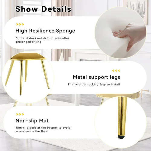 Miniatura 9 de Juego de 2 sillas de comedor de terciopelo, sillas decorativas tapizadas amarillas, sillas de barril con patas doradas para comedor, maquillaje