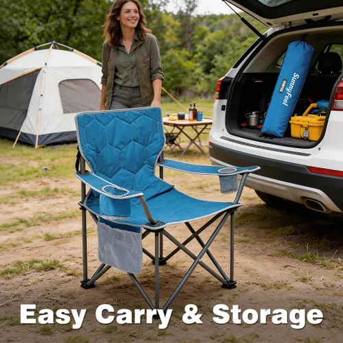 Miniatura 7 de SUNNYFEEL Silla de Camping Plegable de Gran Tamaño 500 LBS Resistente, Sillas de Jardín con Azul Portátil Plegable con Reposabrazos, Portavasos