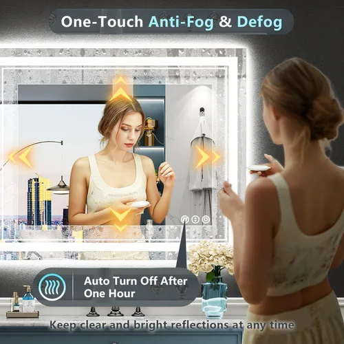 Miniatura 5 de 30x36 Espejo de baño LED con luces, retroiluminado y luz frontal, espejo de tocador iluminado antivaho para pared de baño, 3 colores, regulable