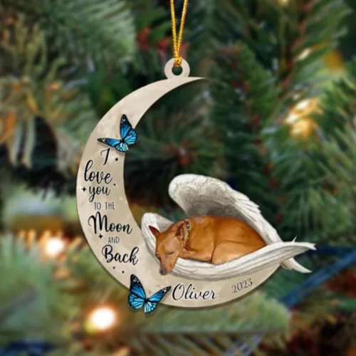 Miniatura 46 de Adorno colgante personalizado de ángel durmiendo en la luna, perro sabueso afgano, nombre personalizado, acrílico impreso en 2D plano – cumpleaños
