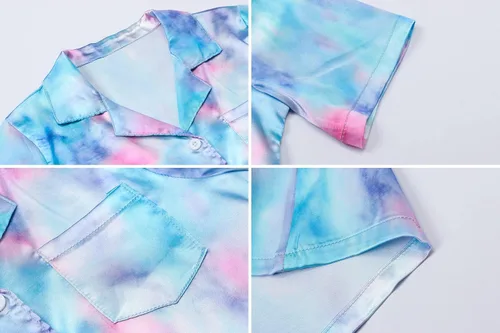 Miniatura 5 de Schbbbta Conjunto de pijama de seda para niñas y mujeres, ropa de dormir de satén con botones, 3 años - mujer XXL