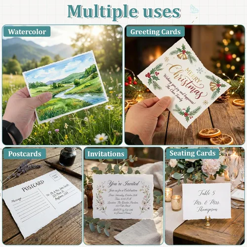 Miniatura 7 de 50 hojas de papel texturizado de 5 x 7 pulgadas, papel de acuarela con borde deckle borde, papel de acuarela de prensa en frío de 140 libras/300