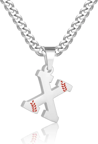 Miniatura 65 de Avotto Collar de béisbol con letra inicial de la A a la Z para niños y hombres, cadena cubana de acero inoxidable resistente que no se decolora