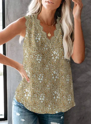 Miniatura 139 de VIISHOW - Camiseta sin mangas, sexy, con cuello en V y bordes de encaje para mujer, camisola de vestir, camisas de gasa, sin mangas, casuales