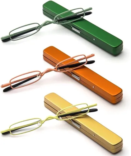 Miniatura 20 de Lentes de lectura ultra pequeños para hombres y mujeres, lectores de bolsillo delgados con clip para bolígrafo, carcasa de metal, bisagra