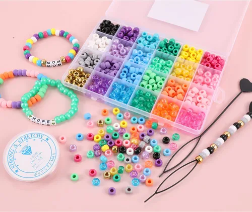 Miniatura 7 de Miss Rabbit Cuentas de pony de 24 colores para la fabricación de joyas, cuentas de pelo para trenzas con cuentas de pelo, kit de pulseras Kandi 24