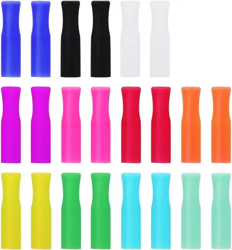 22 piezas de puntas de pajitas reutilizables, puntas de pajitas de silicona, cubiertas de puntas de pajitas de grado alimenticio multicolor, solo