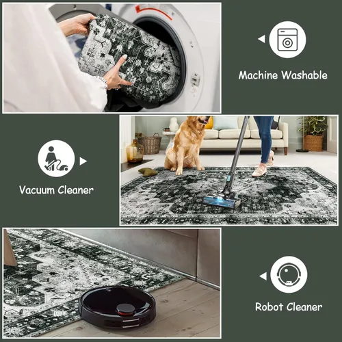 Miniatura 3 de Moynesa Alfombra de entrada lavable de 2 x 3 pies, tapete pequeño para puerta delantera, alfombras de cocina en blanco y negro, antideslizante