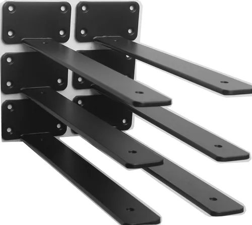 Miniatura 87 de Paquete de 2 - Soportes de estante en L ocultos negros de 4 pulgadas (1/5 pulgada de grosor) Soportes de estante flotante de hierro Soportes