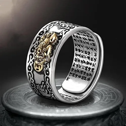 Miniatura 6 de Feng Shui Pixiu Mantra Ring, 2 anillos Feng Shui para hombres y mujeres, Feng Shui Pixiu Mani Mantra Protection Ring, Feng Shui Ring para riqueza