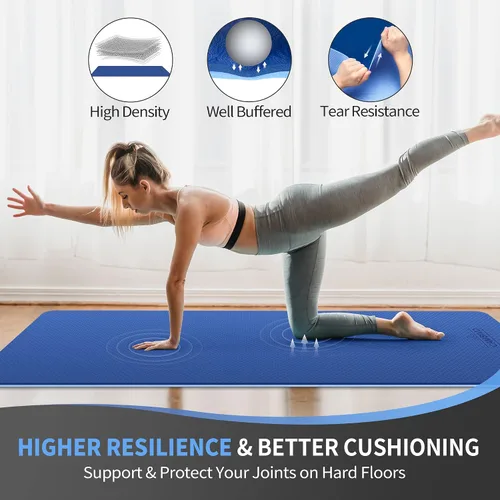 Miniatura 4 de CAMBIVO Tapete de yoga extra ancho para mujeres y hombres (72"/84" x 32" x 1/4") Tapete de entrenamiento TPE antideslizante grande para yoga, Azul