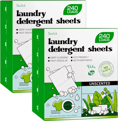 Miniatura 10 de Soulink Hojas de detergente para ropa con aroma a ropa recién lavada 240 cargas, tiras de detergente ecológicas para viajes y hogar - Sin envases
