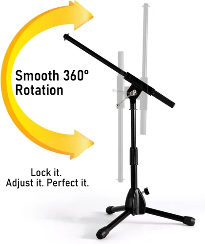 Miniatura 2 de Stage Rocker Soporte de micrófono de trípode plegable de bajo perfil con boom - Altura que se extiende de 9.6'' a 16.9'', con brazo telescópico