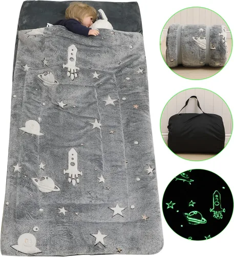Miniatura 9 de Saco de dormir para niños y niñas que brilla en la oscuridad, saco de dormir luminoso y suave, tapete para siesta preescolar, guardería, jardín