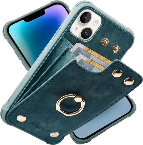 Miniatura 37 de Funda tipo cartera compatible con iPhone XR/10R con tarjetero de crédito, funda protectora de cuero a prueba de golpes compatible con anillo