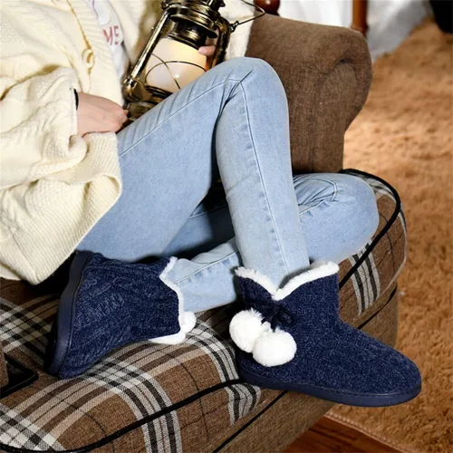 Miniatura 3 de DL Pantuflas de mujer cálidas para el hogar, esponjosas y lindas para el invierno, cómodas botas de espuma viscoelástica de punto trenzado, botas