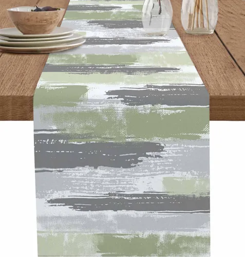 Miniatura 21 de Zigzi - Bufandas de mesa azules, textura de mármol a rayas grises de Zigzi, camino de mesa de comedor, decoración de mesa rectangular lavable