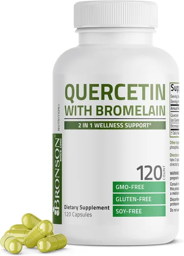 Bronson Quercetina con bromelina 2 en 1 apoyo para el bienestar, sin OMG, 120 cápsulas