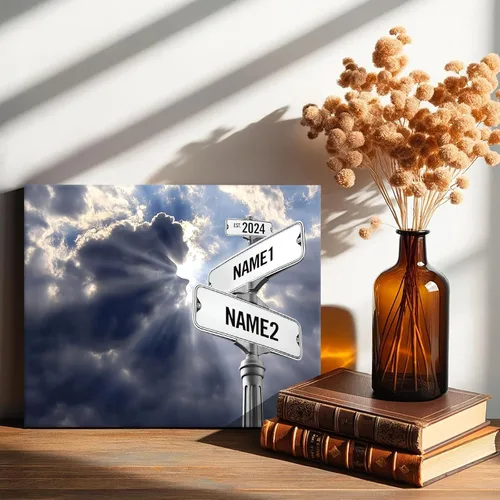 Miniatura 57 de Impresiones en lienzo personalizadas: letrero de calle Crossroads para parejas, arte de pared, nombres y fechas, regalo personalizado, impresión