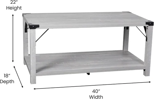 Miniatura 2 de BizChair Modern Farmhouse - Mesa auxiliar de 2 niveles, marco de madera de ingeniería gris Aspen, soportes laterales entrecruzados de metal negro