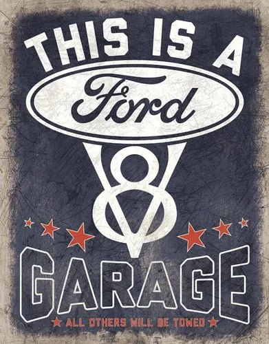 Desperate Enterprises Letrero de hojalata para garaje de Ford, decoración nostálgica de metal vintage, fabricado en Estados Unidos