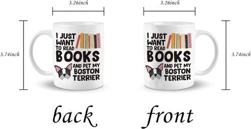 Miniatura 4 de Taza de café Boston Terrier, I Just Want to Read Books and Pet My Boston Terrier Taza de cerámica de 11 onzas, taza de té para perros, regalos