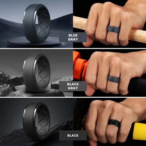 Miniatura 126 de Egnaro - Anillos de silicona para hombre, 25/64 pulgadas (10 mm) de ancho y 3/32 pulgadas (2.5 mm) de grosor, alianzas de boda de goma, paquete