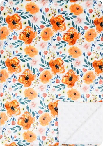 Manta de visón de felpa para bebé, doble capa con respaldo punteado para bebé niña o niño (floral naranja)