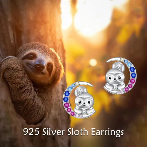 Miniatura 6 de YFN Aretes de tuerca de plata de ley con diseño de luna y animales lindos para mujeres y niñas