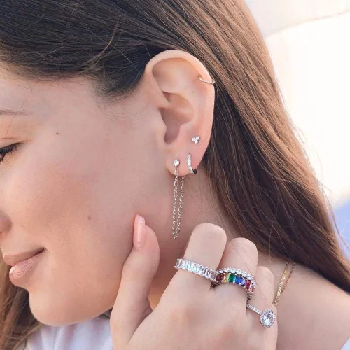 Miniatura 4 de Gacimy - Arracadas de mujer de oro de 14 quilates, aretes Huggie pequeños con broche para cartílago.