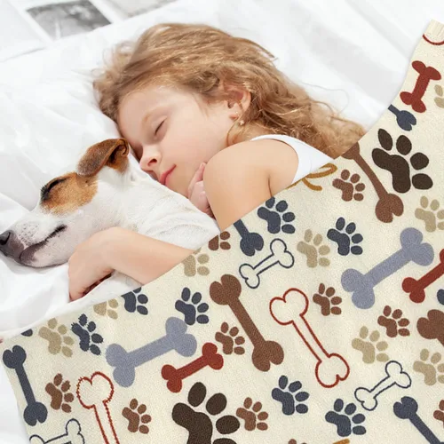 Miniatura 2 de Manta de Franela de Forro Polar con Estampado de Patas y Huesos de Perro, Mantas de Felpa Suave para Sofá, Sillón, Dormitorio, Regalo 50"X40