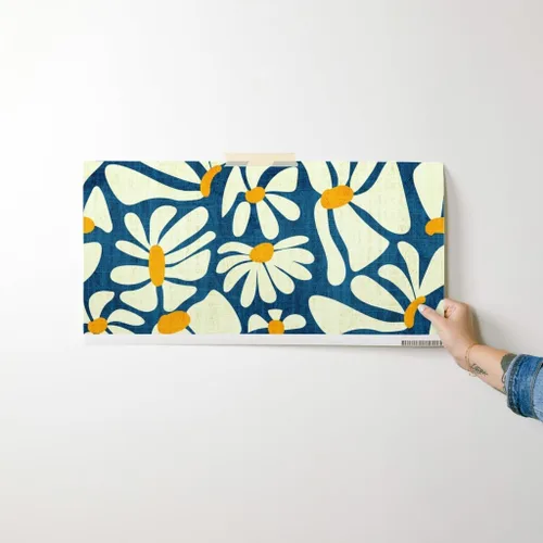 Miniatura 7 de Spoonflower Despegar y pegar papel tapiz Swatch - Retro Daisy Flower Power Blue Floral Vintage Groovy 70S 60S Papel pintado extraíble personalizado