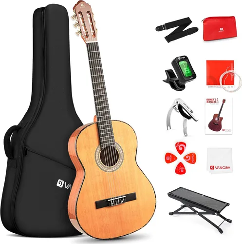 Miniatura 13 de Vangoa Guitarra clásica, cuerdas de nailon de 39 pulgadas, guitarra española para principiantes de tamaño completo con tapa de abeto y respaldo