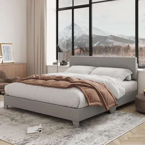 Miniatura 3 de Allewie - Base de cama Queen con cabecero tapizado ajustable, cama plataforma con listones de madera, base de colchón resistente, no necesita Gris