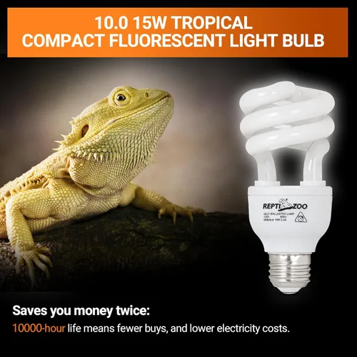 Miniatura 4 de REPTI ZOO Paquete de 2 bombillas UVA UVB para reptiles, 10.0 15 W, lámpara fluorescente compacta en espiral para dragones barbudos, tortugas