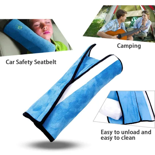 Miniatura 4 de 2 almohadas azules para cinturón de seguridad para niños, almohada para cinturón de seguridad de bebé, protector de almohada de asiento de automóvil