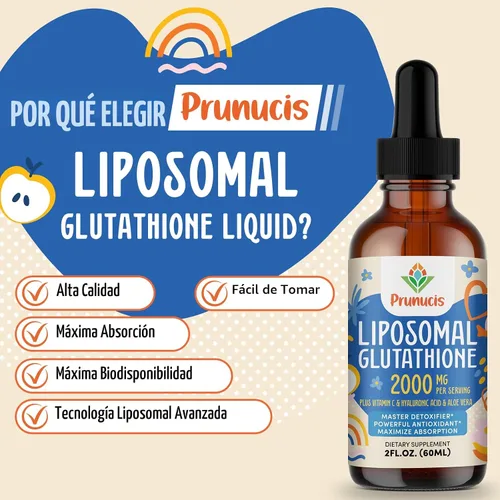 Miniatura 4 de Prunucis Líquido de glutatión liposomal de 2000 MG, 98% de absorción, suplemento activo de L-glutatión, apto para veganos, potente complejo