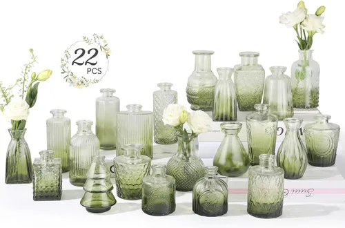 Miniatura 14 de RUCKAE Jarrones pequeños transparentes a granel, paquete de 22 mini jarrones de cristal para centro de mesa, decoración de boda, decoración