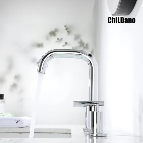 Miniatura 5 de Grifo de baño de 8 pulgadas de extensión amplia, 2 manijas 3 orificios, grifo de baño cromado con desagüe de lavabo y manguera de suministro de Cromo