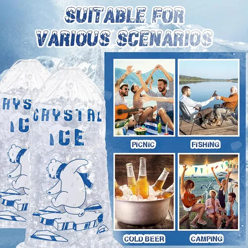 Miniatura 7 de Honoson 100 bolsas de almacenamiento de hielo de plástico de 10 libras con cierre de cordón de algodón para barbacoas, campamentos, puestos